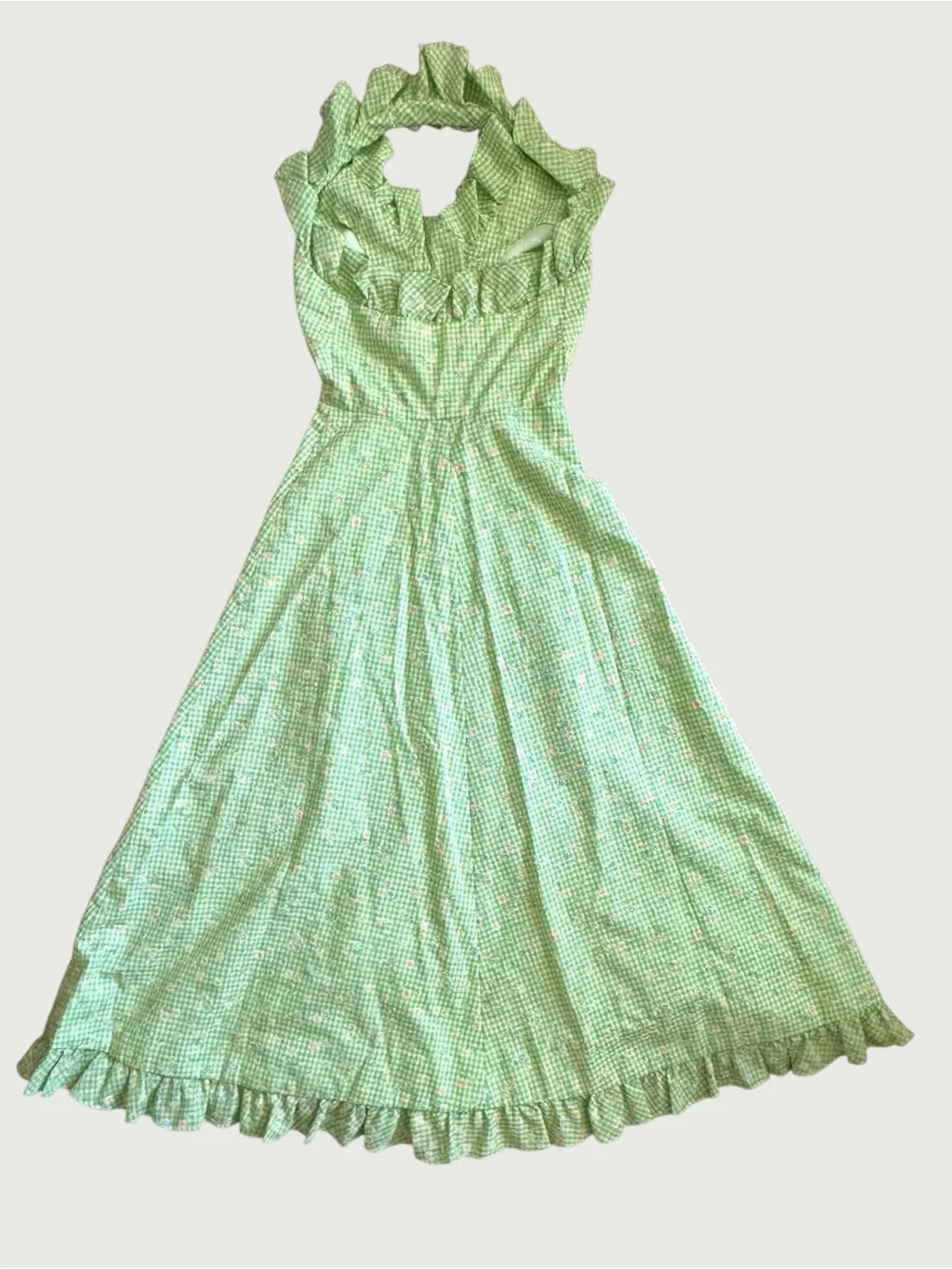 vintage 70s handmade flocked gingham wrap sun dress size XS